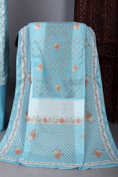 Blue Breeze Floral Digital Printed Unstitched Suit Set