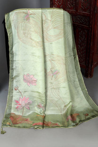 Pistachio Green Lotus Motif Embroidered Organza Shimmer Unstitched Suit Set