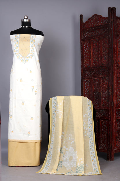 Soft Yellow Accents Premium Unstitched Suit Set