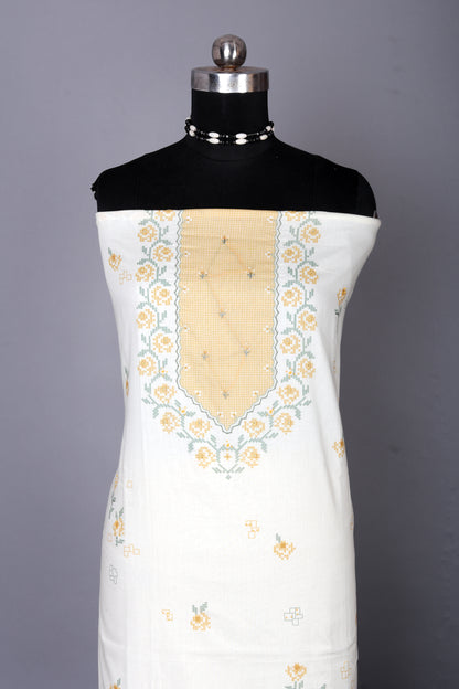 Soft Yellow Accents Premium Unstitched Suit Set