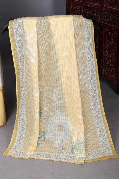 Soft Yellow Accents Premium Unstitched Suit Set