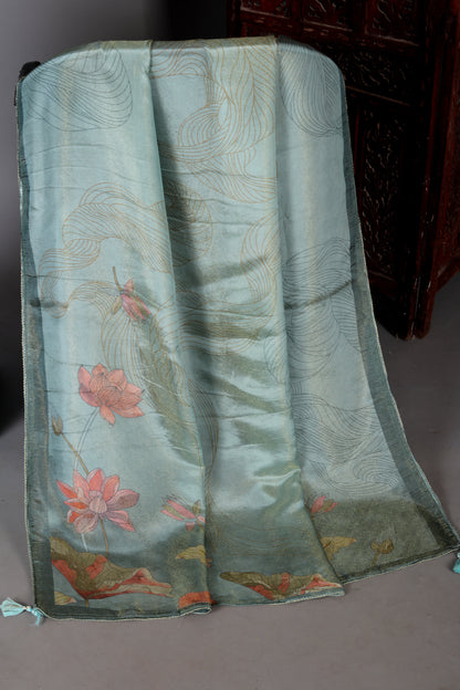 Sea Green Lotus Motif Embroidered Organza Shimmer Unstitched Suit Set