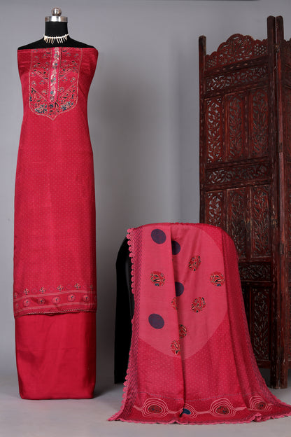 Red Butta Pure Muslin Unstitched Suit Set