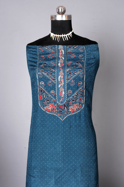 Blue Butta Pure Muslin Unstitched Suit Set