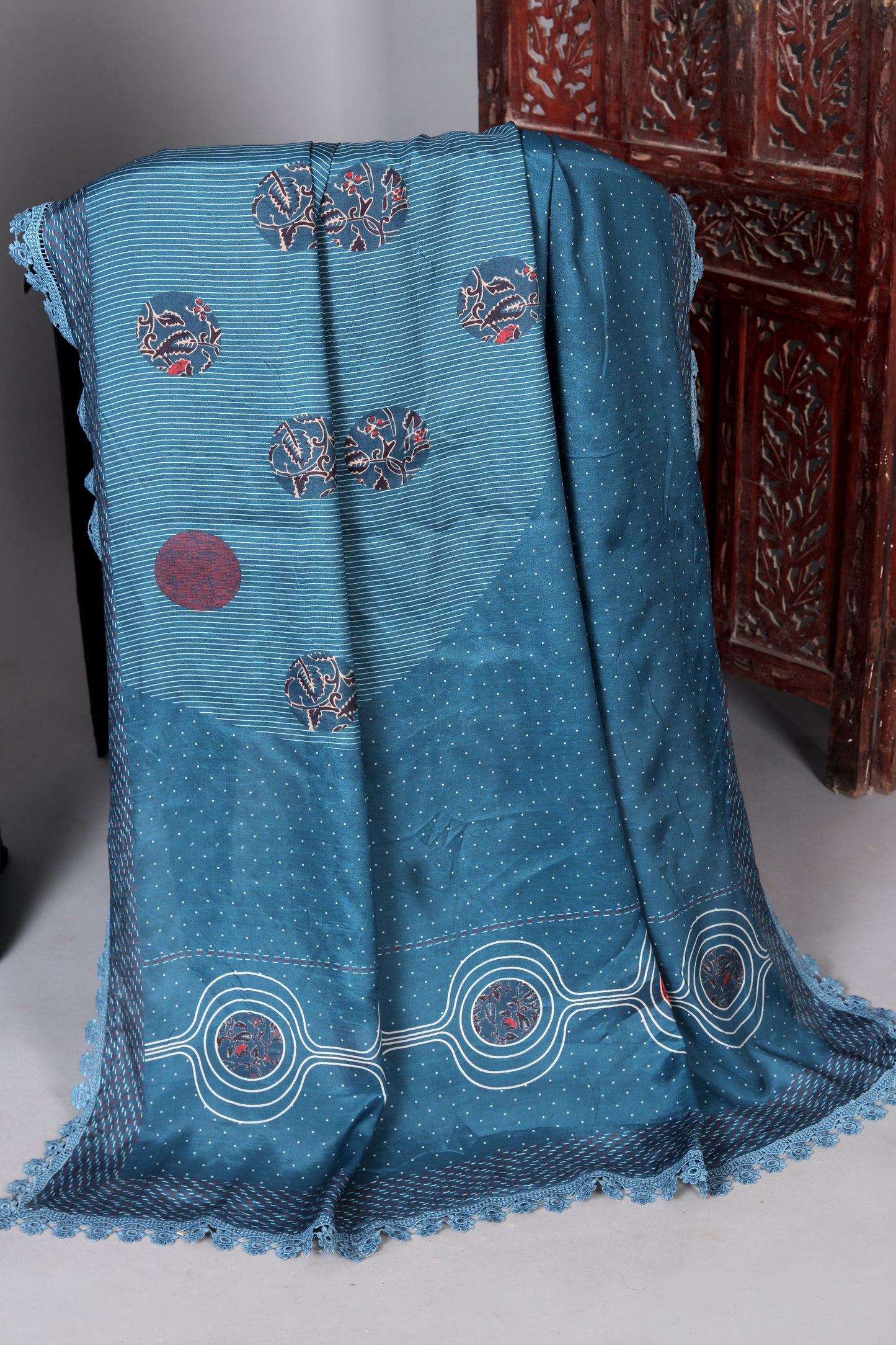 Blue Butta Pure Muslin Unstitched Suit Set