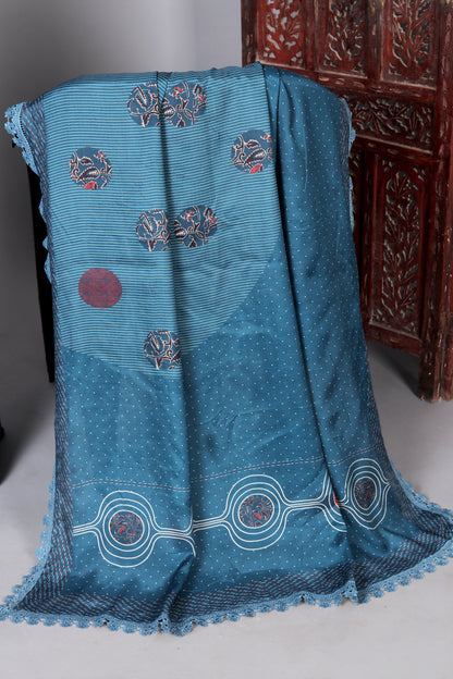 Blue Butta Pure Muslin Unstitched Suit Set