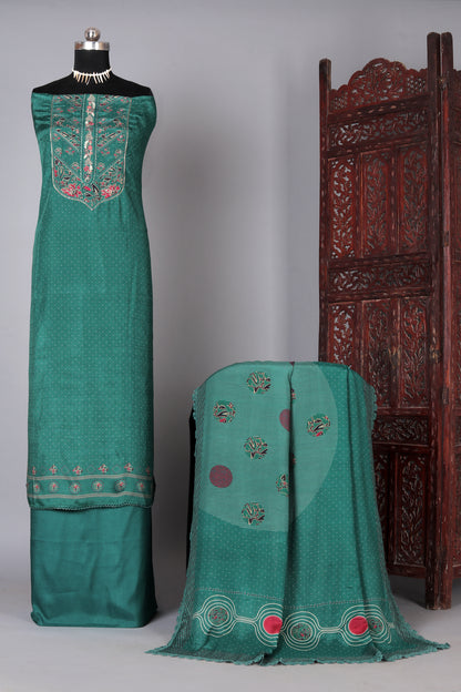 Green Butta Pure Muslin Unstitched Suit Set