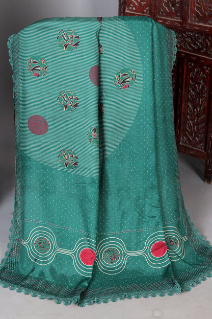 Green Butta Pure Muslin Unstitched Suit Set