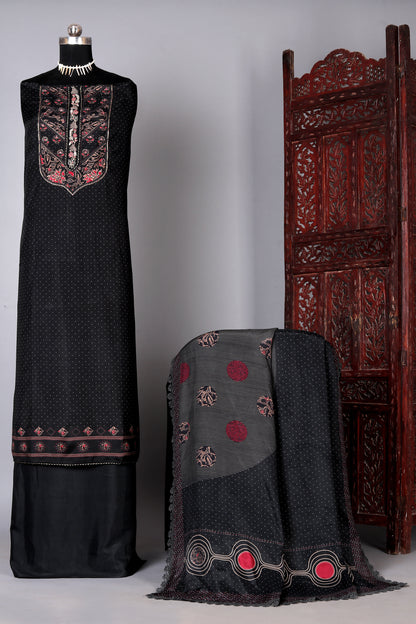 Jade Black Butta Pure Muslin Unstitched Suit Set