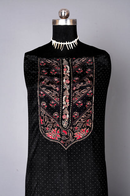 Jade Black Butta Pure Muslin Unstitched Suit Set