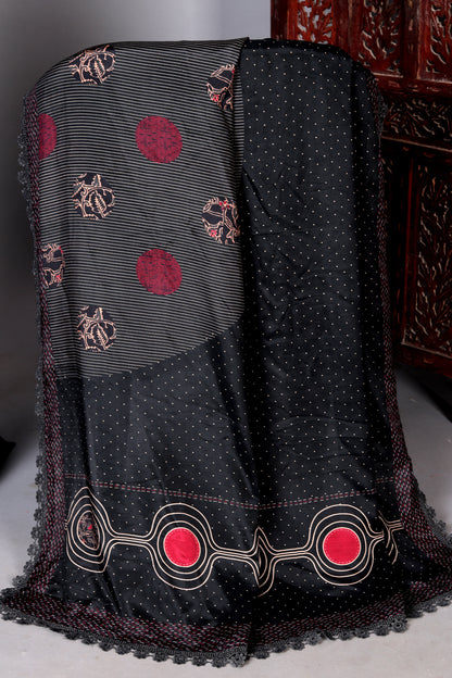 Jade Black Butta Pure Muslin Unstitched Suit Set