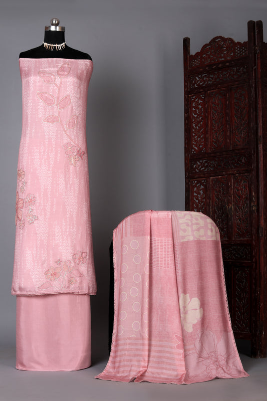 Blush Pink Embroidered Pure Muslin Unstitched Suit Set