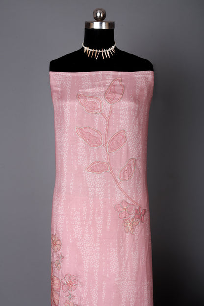 Blush Pink Embroidered Pure Muslin Unstitched Suit Set