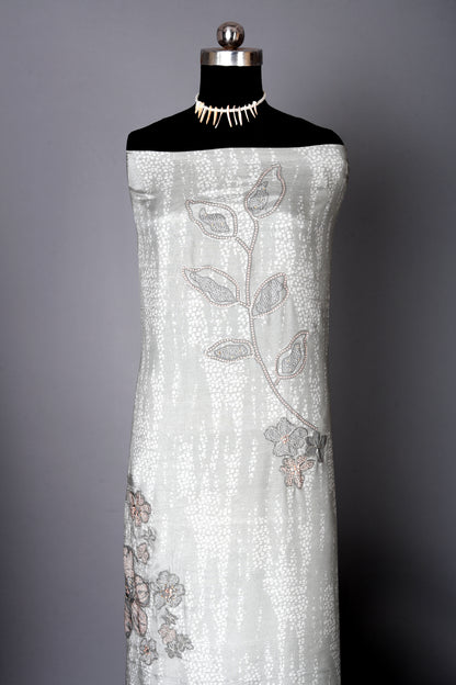 Elegant Grey Embroidered Pure Muslin Unstitched Suit Set