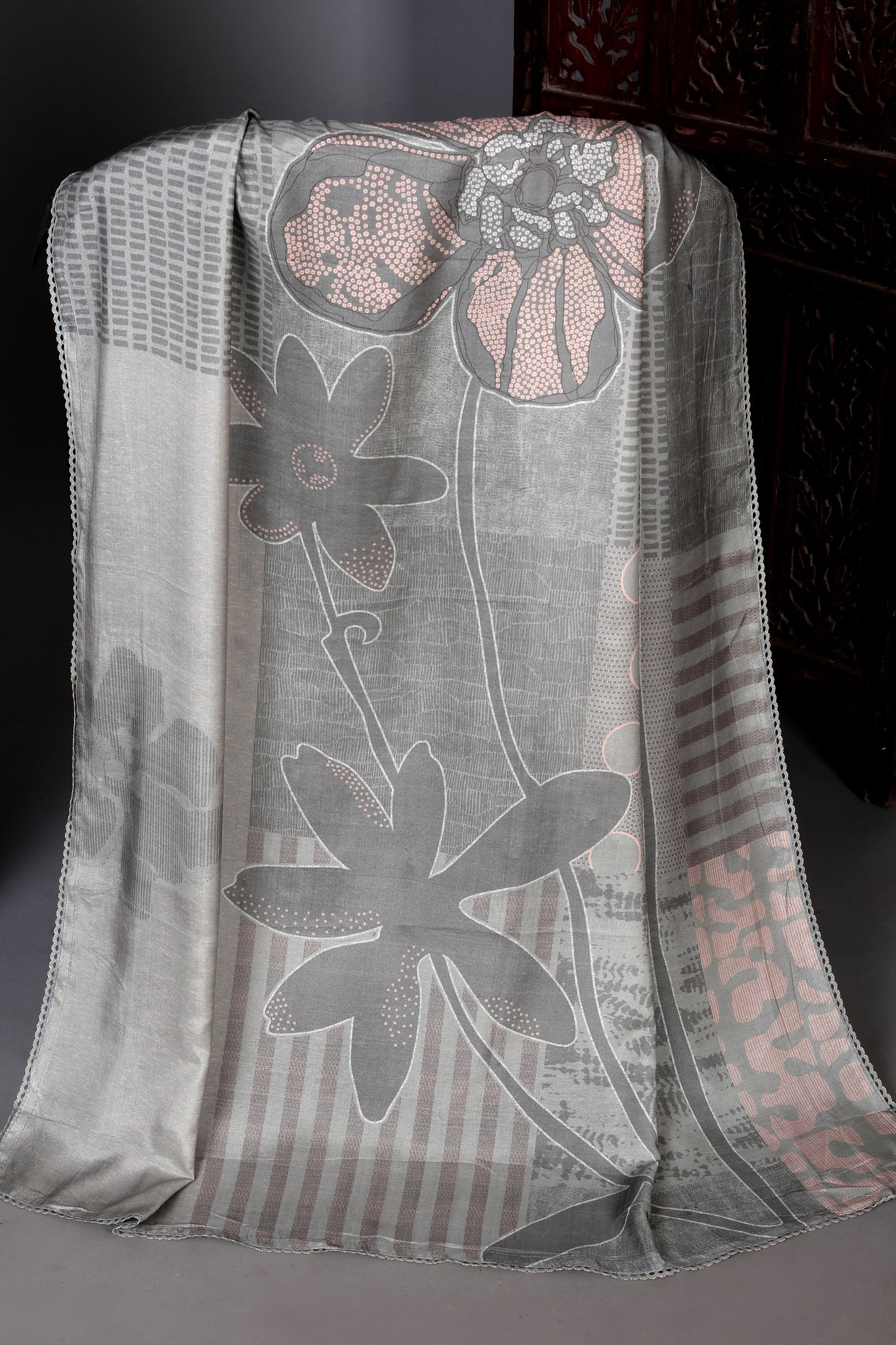 Elegant Grey Embroidered Pure Muslin Unstitched Suit Set
