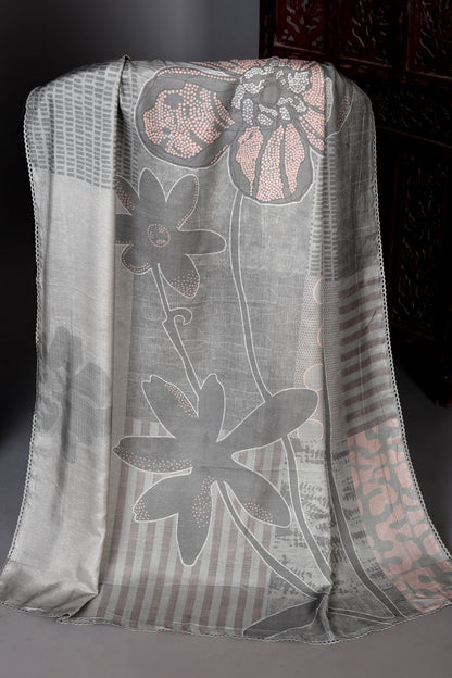 Elegant Grey Embroidered Pure Muslin Unstitched Suit Set