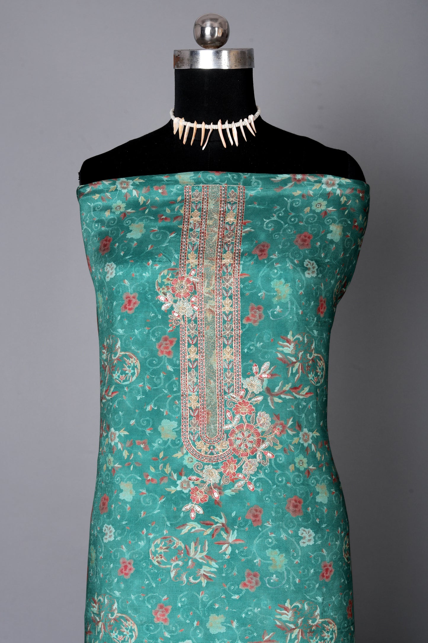 Timeless Teal Green Pure Muslin Unstitched Suit Set