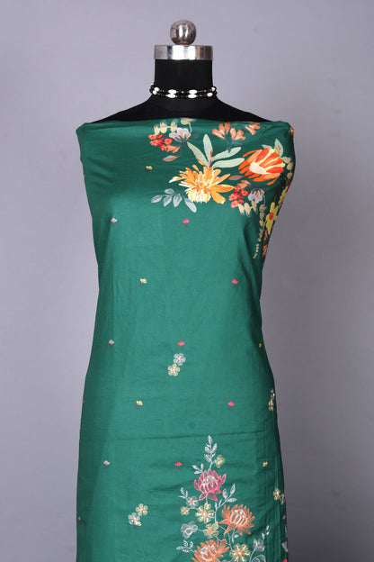 Forest Green Bloom Cotton Unstitched Suit Set