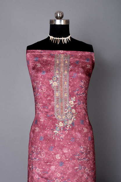 Graceful Pink Floral Motifs Pure Muslin Unstitched Suit Set