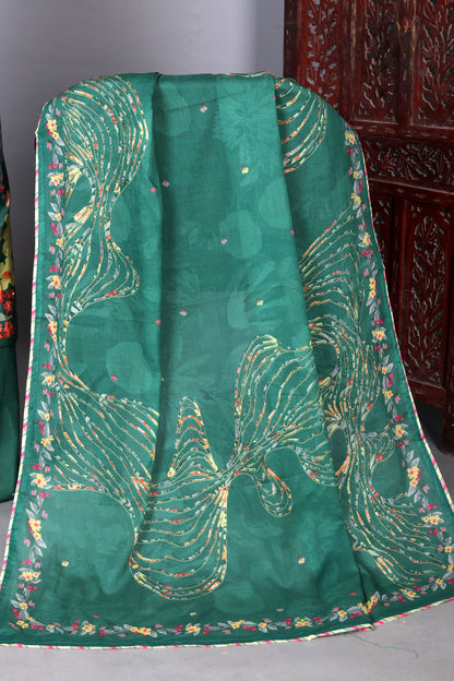 Forest Green Bloom Cotton Unstitched Suit Set