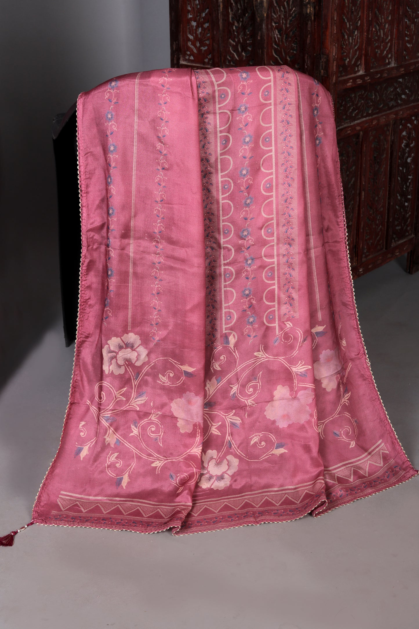 Graceful Pink Floral Motifs Pure Muslin Unstitched Suit Set