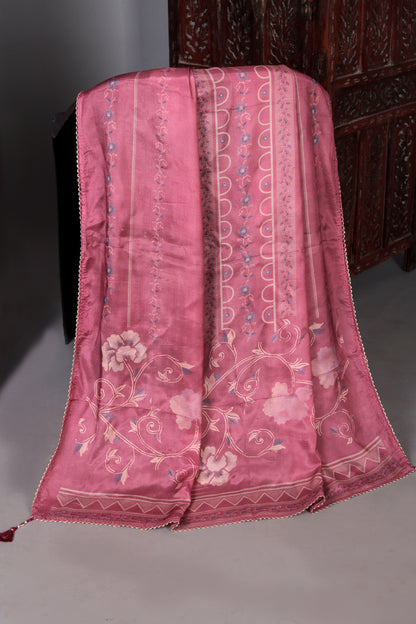 Graceful Pink Floral Motifs Pure Muslin Unstitched Suit Set