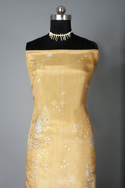 Golden Mustard Embroidered Pure Organza Shimmer Unstitched Suit Set