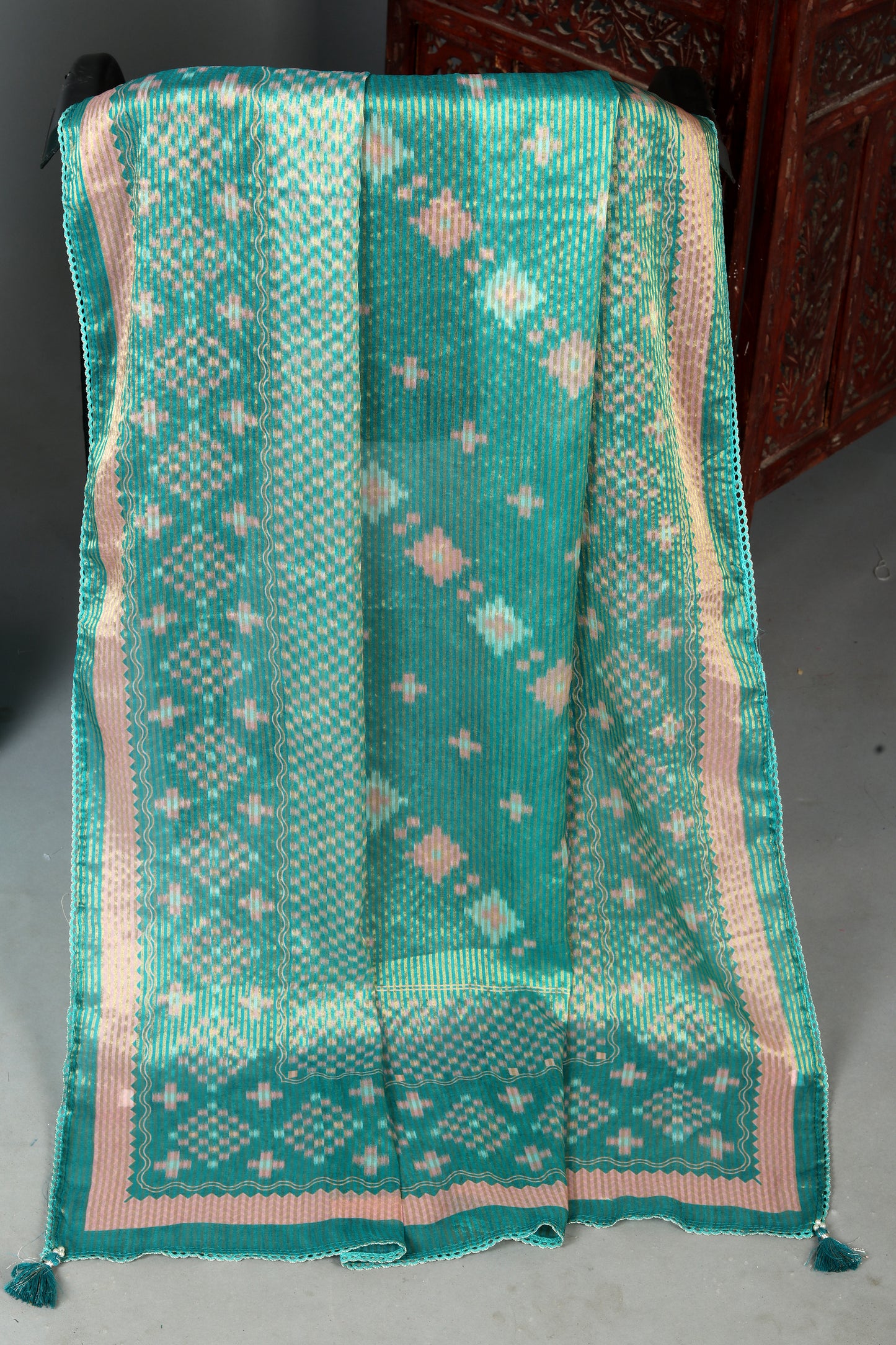 Sea Green Embroidered Pure Organza Shimmer Unstitched Suit Set