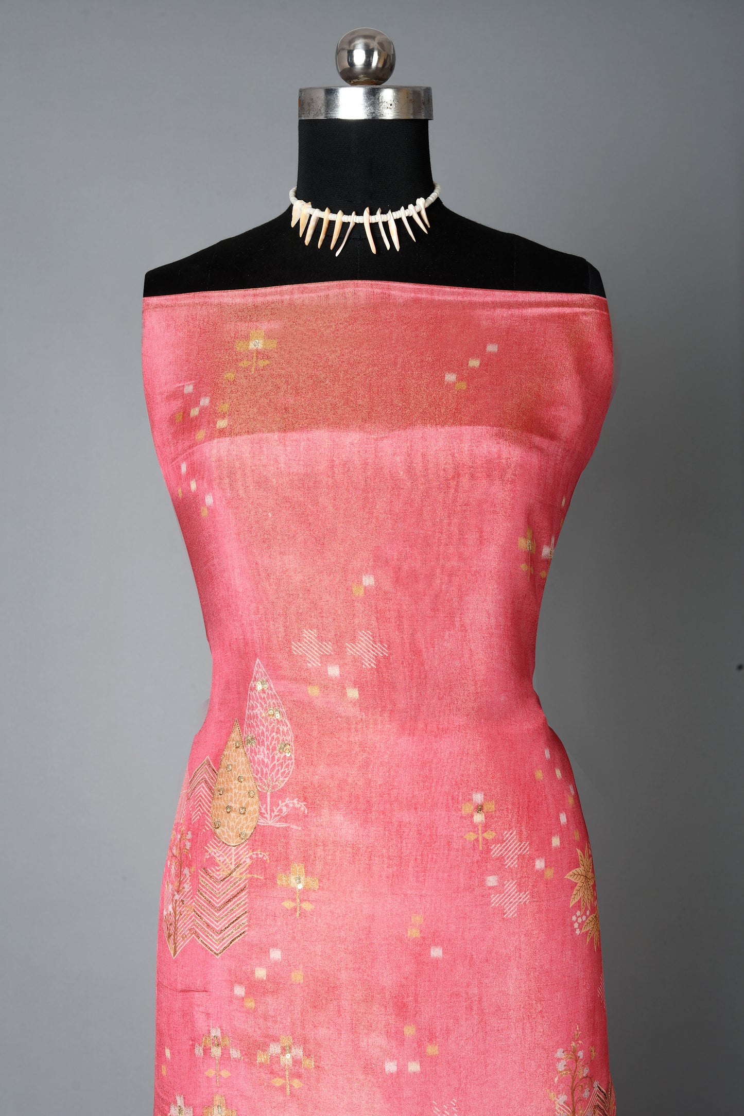 Peach Color Embroidered Pure Organza Shimmer Unstitched Suit Set
