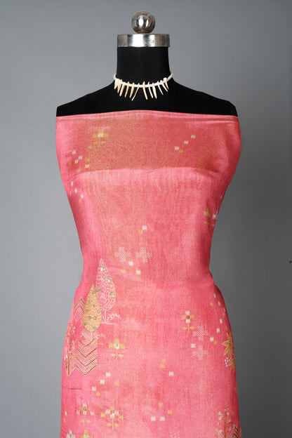 Peach Color Embroidered Pure Organza Shimmer Unstitched Suit Set