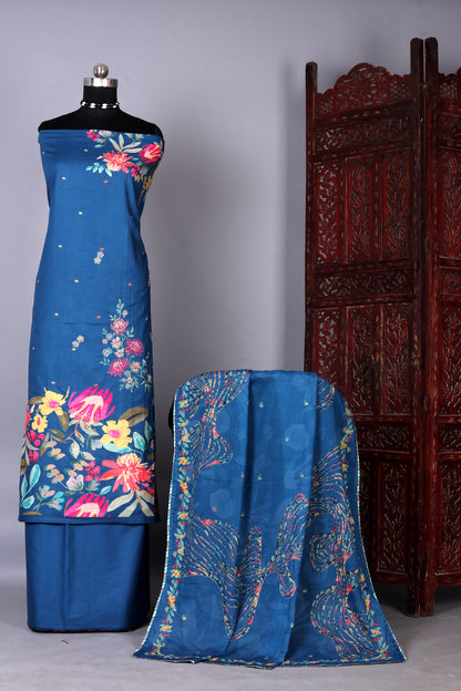 Ocean Bloom Cotton Unstitched Suit Set