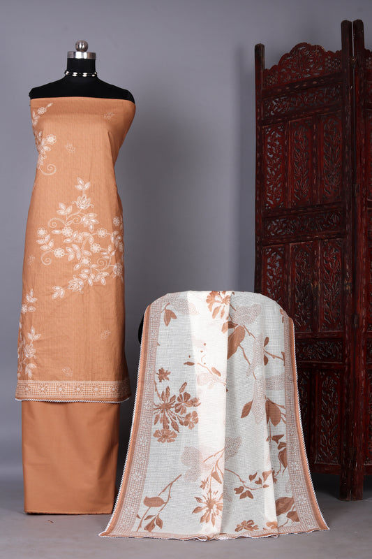 Brown Pure Cotton Unstitch Suit Set