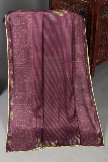 Plum Purple Floral Embroidered Pure Muslin Unstitched Suit Set