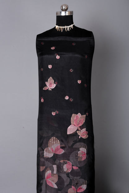 Jade Black Floral Embroidered Pure Muslin Unstitched Suit Set
