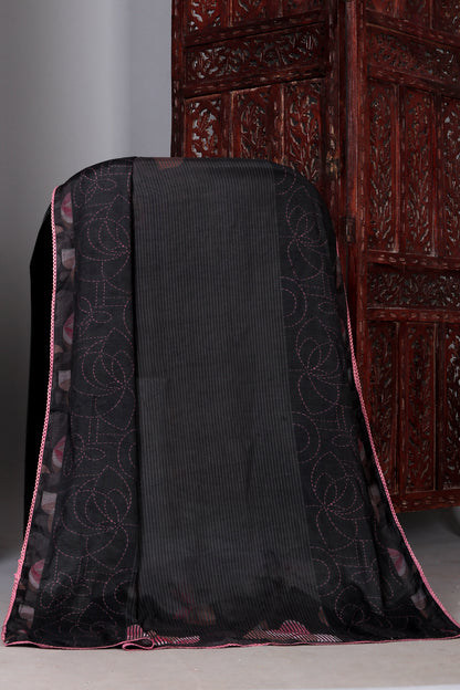 Jade Black Floral Embroidered Pure Muslin Unstitched Suit Set