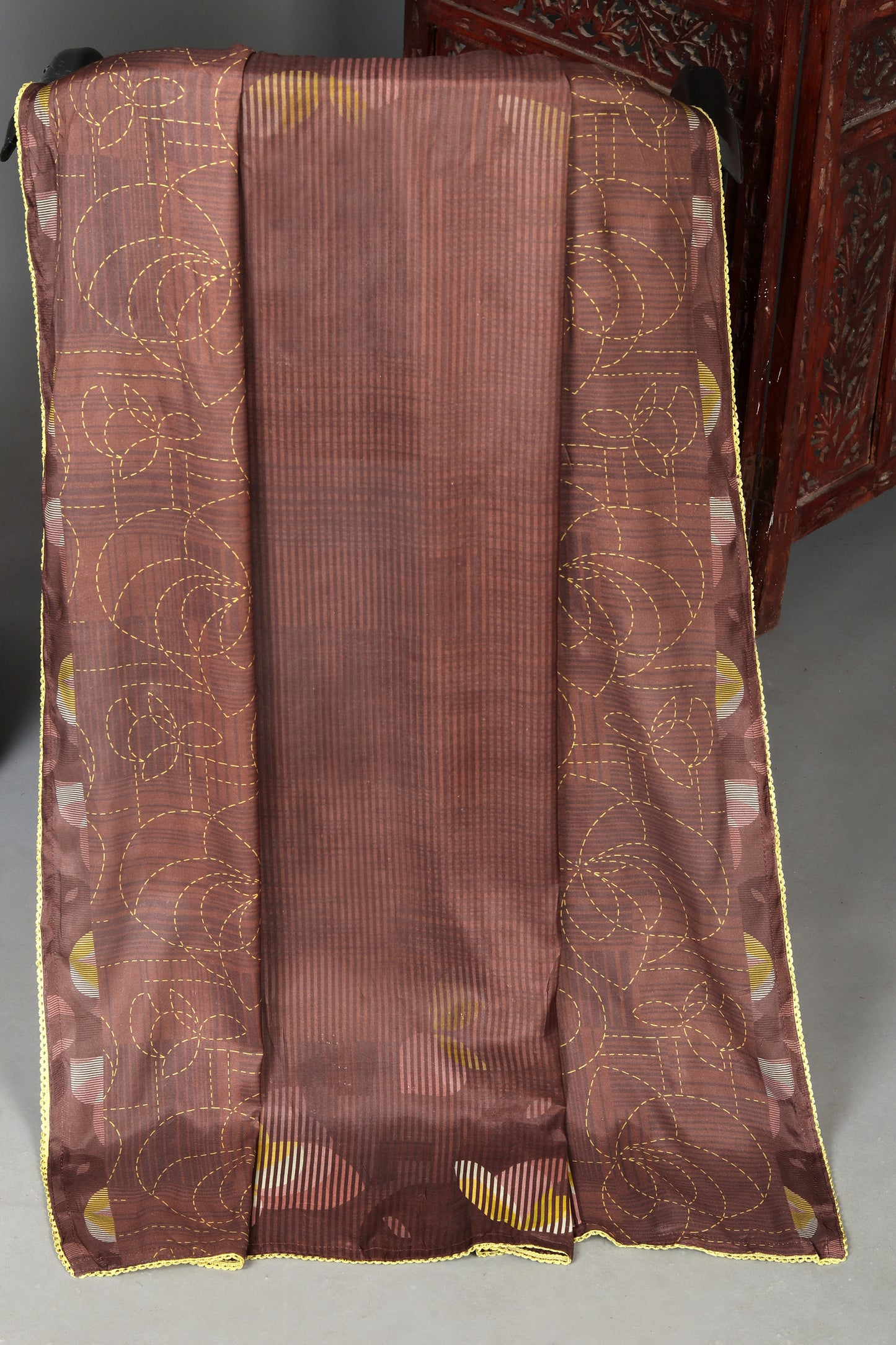 Chocolate Brown Floral Embroidered Pure Muslin Unstitched Suit Set