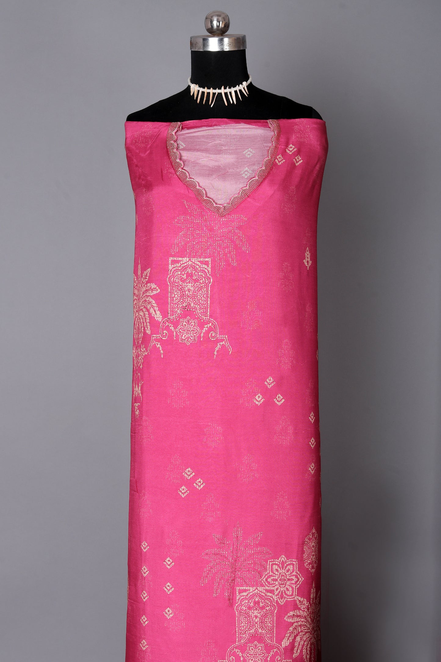 Hot Pink Color Pure Muslin Unstitched Suit Set With Organza Dupatta
