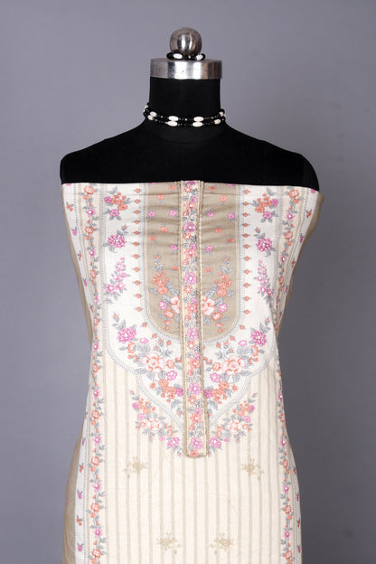 Light Chiku Brown Floral Digital Printed Unstitched Suit Set