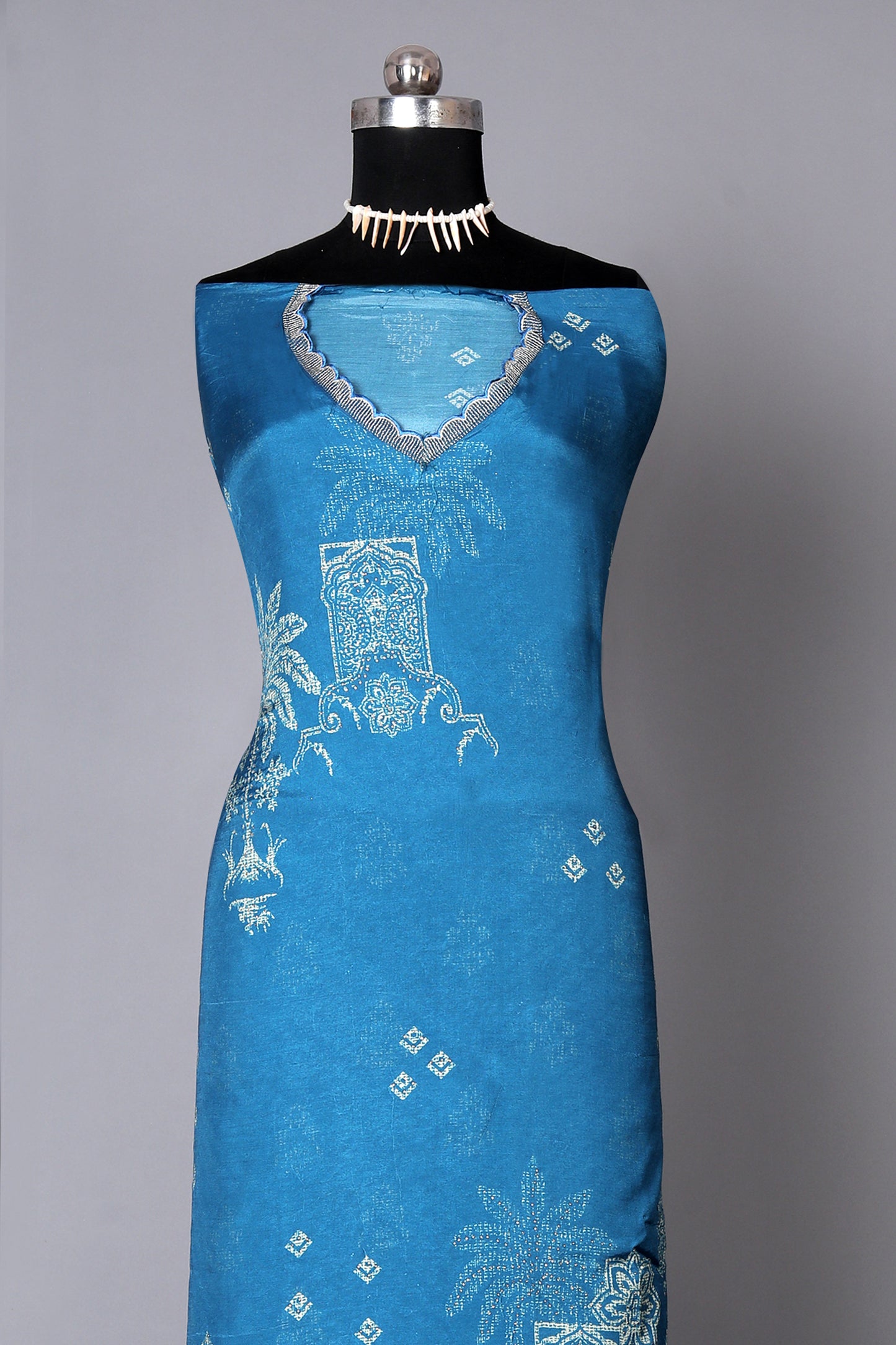 Blue Color Pure Muslin Unstitched Suit Set With Organza Dupatta