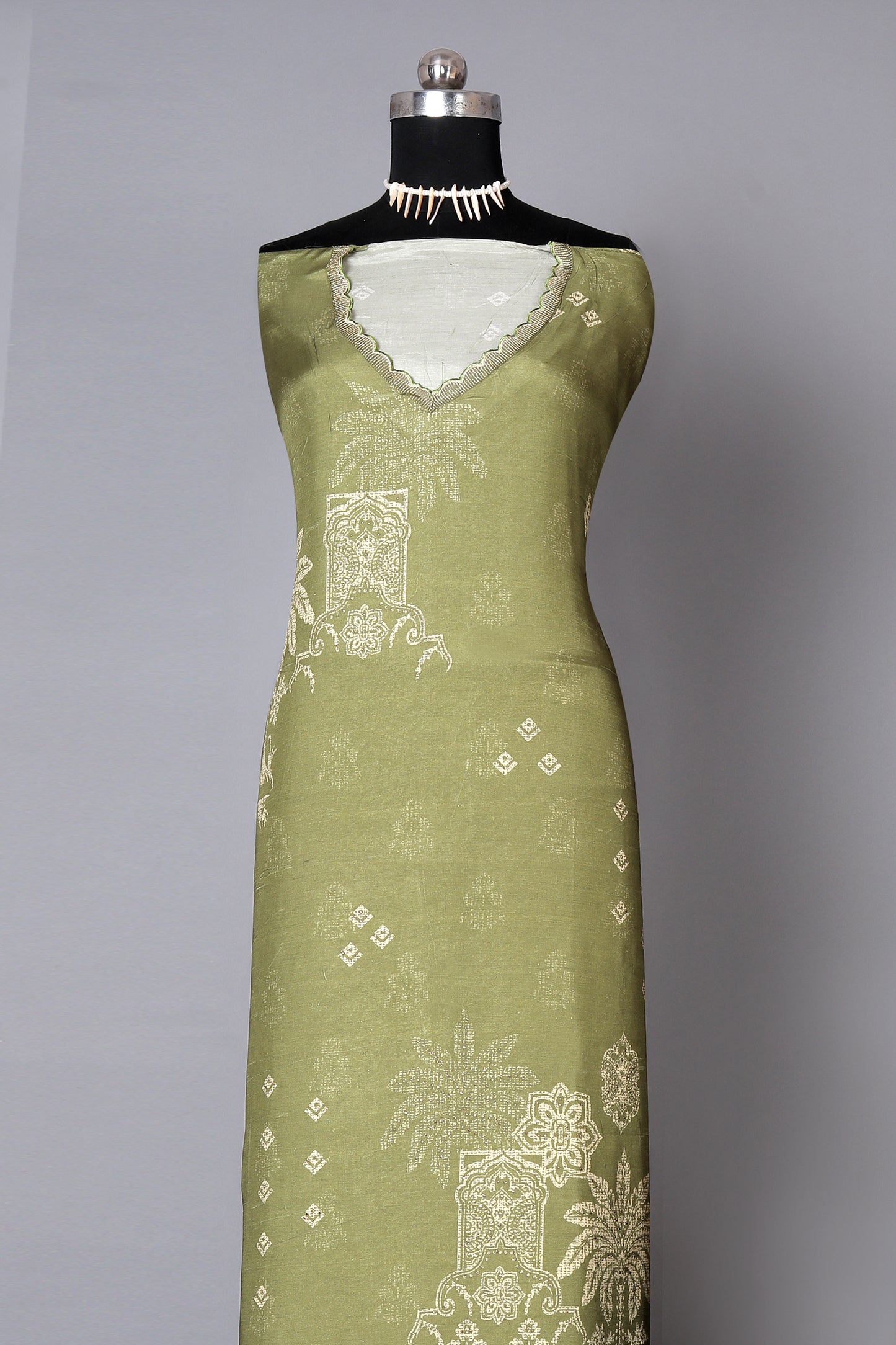 Mehendi Green Color Pure Muslin Unstitched Suit Set With Organza Dupatta