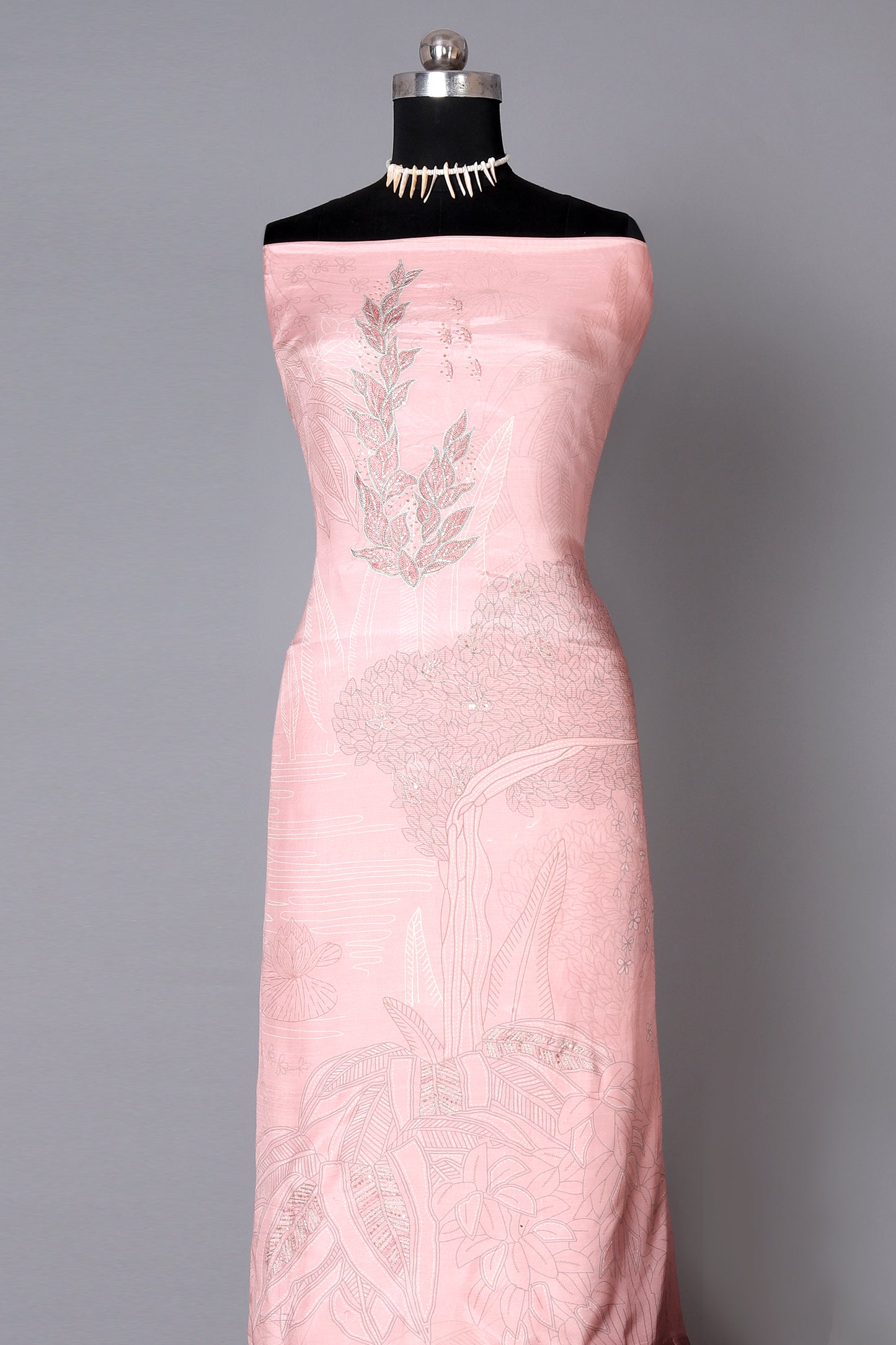 Peach Color Floral Embroidered Pure Muslin Unstitched Suit Set