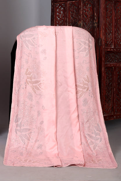 Peach Color Floral Embroidered Pure Muslin Unstitched Suit Set