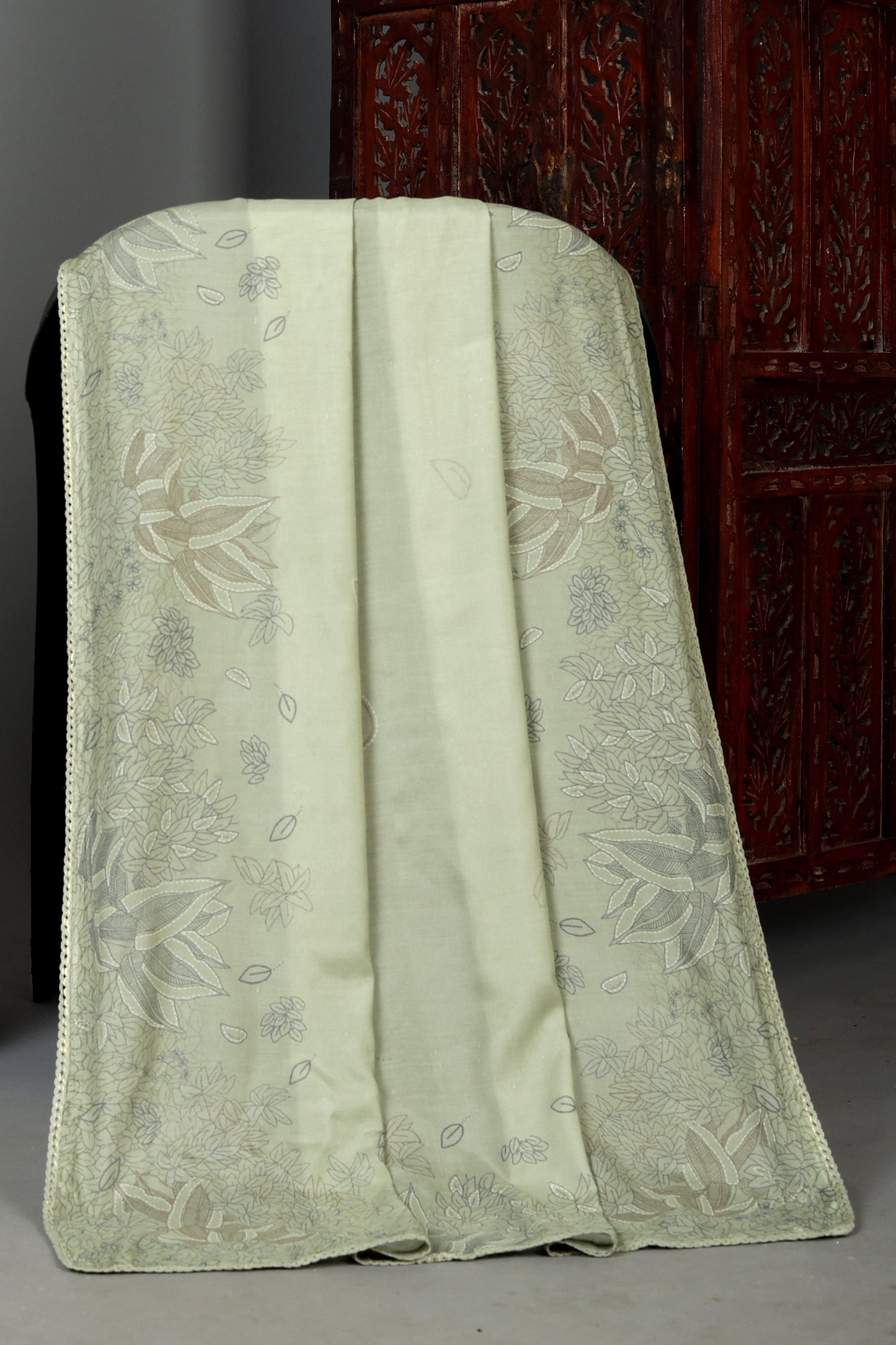 Pista Green Color Floral Embroidered Pure Muslin Unstitched Suit Set