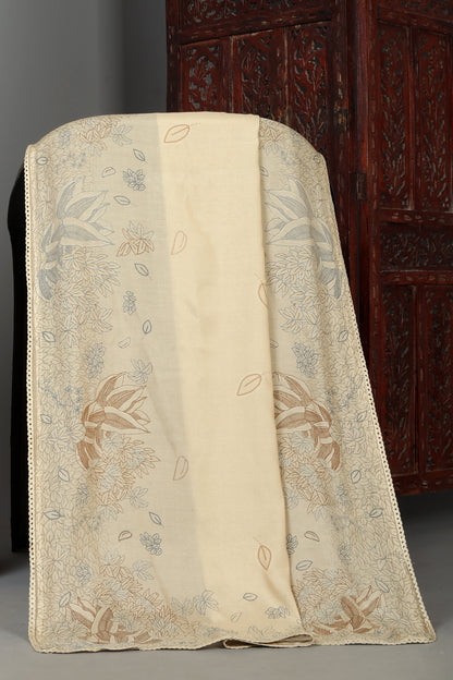 Golden Beige Color Floral Embroidered Pure Muslin Unstitched Suit Set