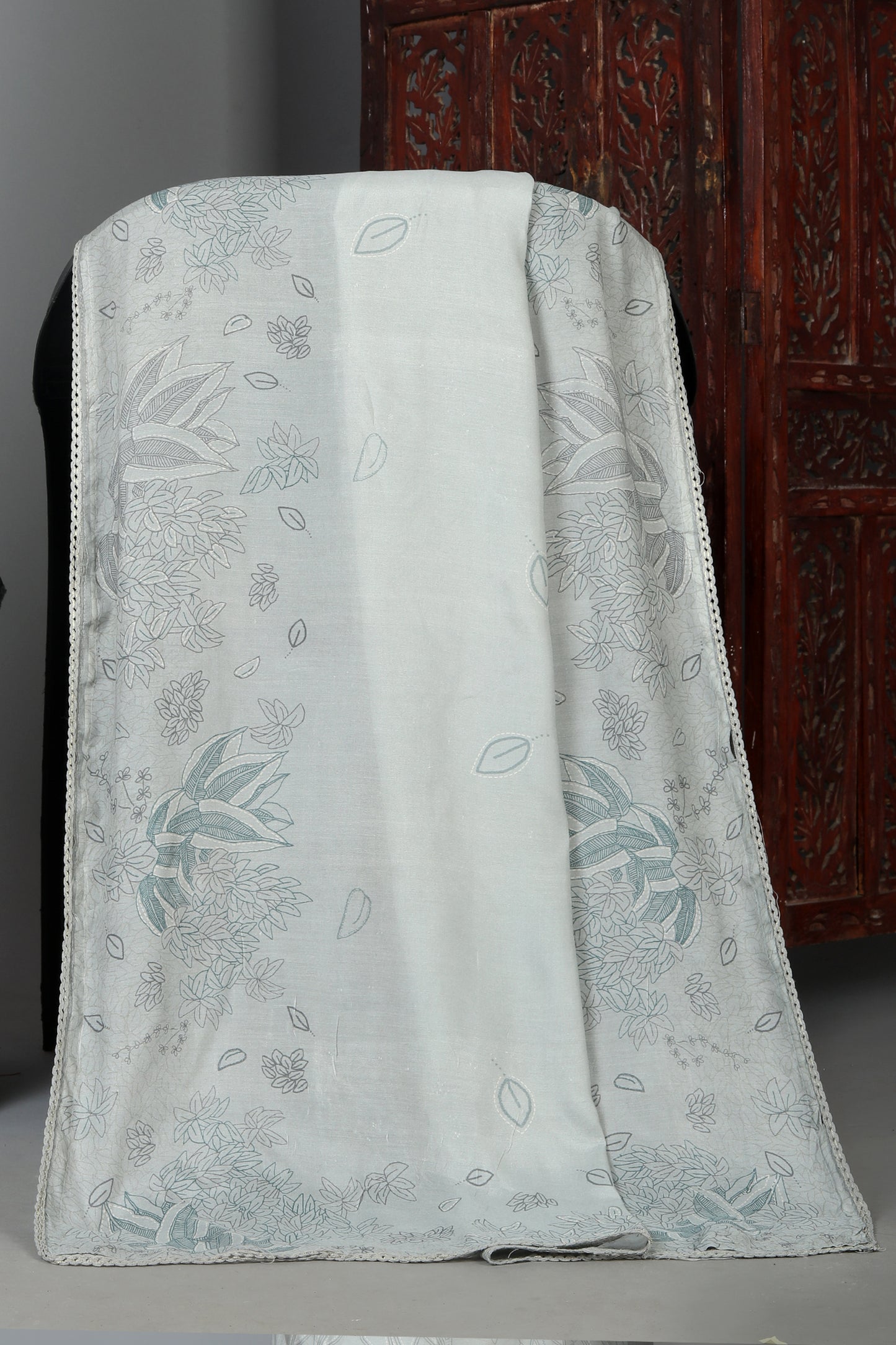 Elegant Light Grey Floral Embroidered Pure Muslin Unstitched Suit Set