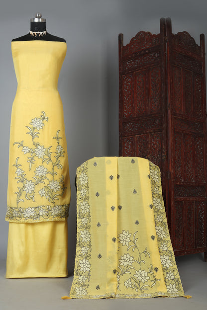 Blooming Yellow Pure Chanderi Jacquard Unstitched Suit Set