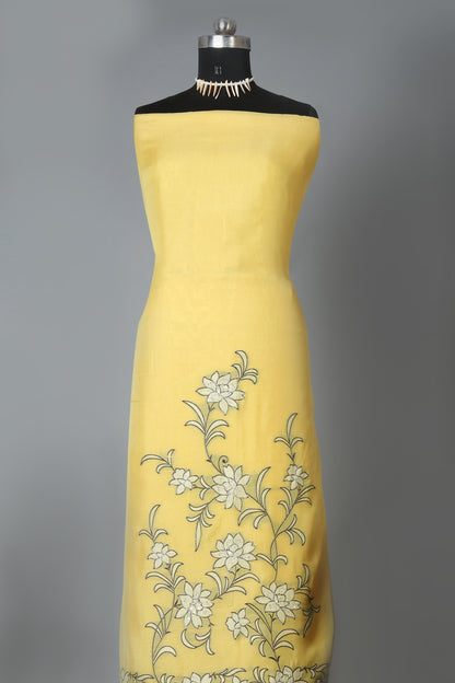Blooming Yellow Pure Chanderi Jacquard Unstitched Suit Set
