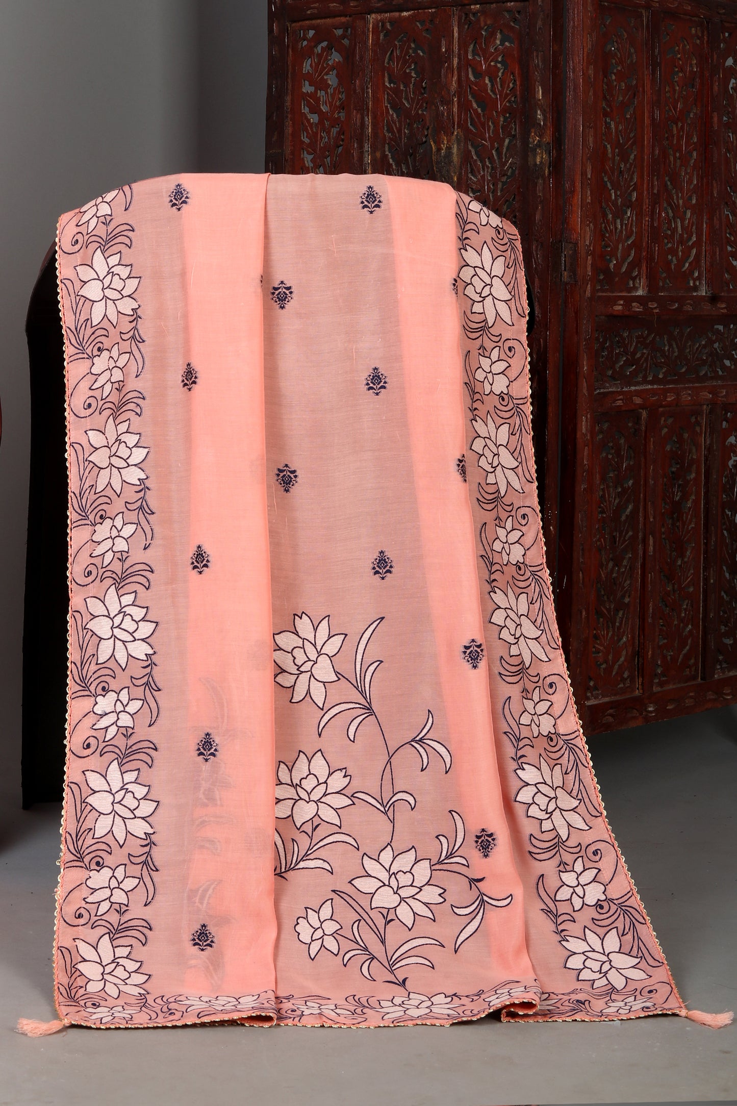 Peach Color Pure Chanderi Jacquard Unstitched Suit Set
