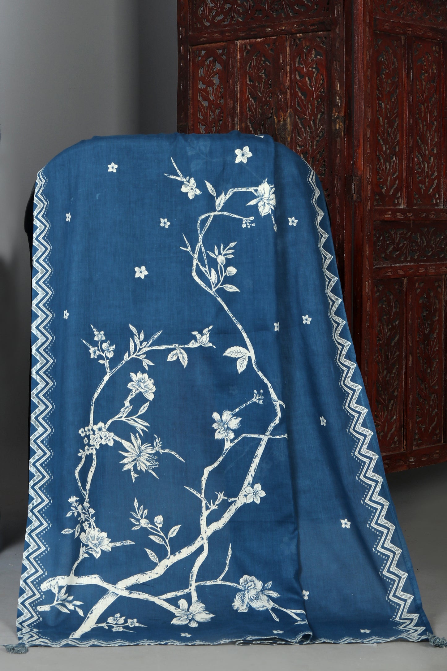 Navy Blue Pure Cotton Embroidered Daman Unstitched Suit Set