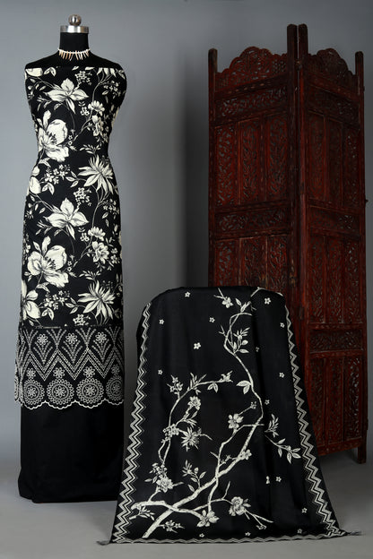 Jade Black Pure Cotton Embroidered Daman Unstitched Suit Set